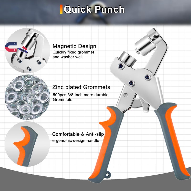 BIZOEPRO Heavy Duty Grommet Tool Kit, 500 pcs 3/8 Inch 10mm Grommets, Grommet Kit, Eyelet Tool, Press for Tarp, Fabric, Banner, Canvas, Leather, Tents, Vinyl, Punching Machine - Image 3